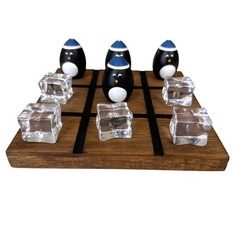 Penguin Ice Cube Tic Tac Toe Wooden Board Game Handmade Winter Coffee Table