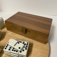 Vintage 70’s PAVILLION Set Of 55 Metallic Silver And White Dominos In Wood Case