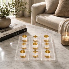 Luxury Acrylic Tic Tac Toe Game Clear Board Gold Pieces Coffee Table Decor