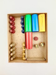 Vintage Parker Brothers Pollyanna Game Playing Pieces Box Partial Wooden Pawns