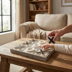 Jevergn 12.6 Large Wooden Tic Tac Toe Game Rustic Coffee Table Game Wood