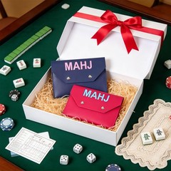 2Pcs Leather Mahjong for Cards, 8.3 x 5.5 in Mahjong Protective Cover Case, M…