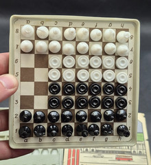 Vintage USSR Magnetic Travel Chess & Checkers Set 2in1 Soviet Board Game