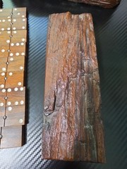 VTG Wood Hand Made Ironwood Dominos Set of 28 Tiles Rustic Log Case Complete