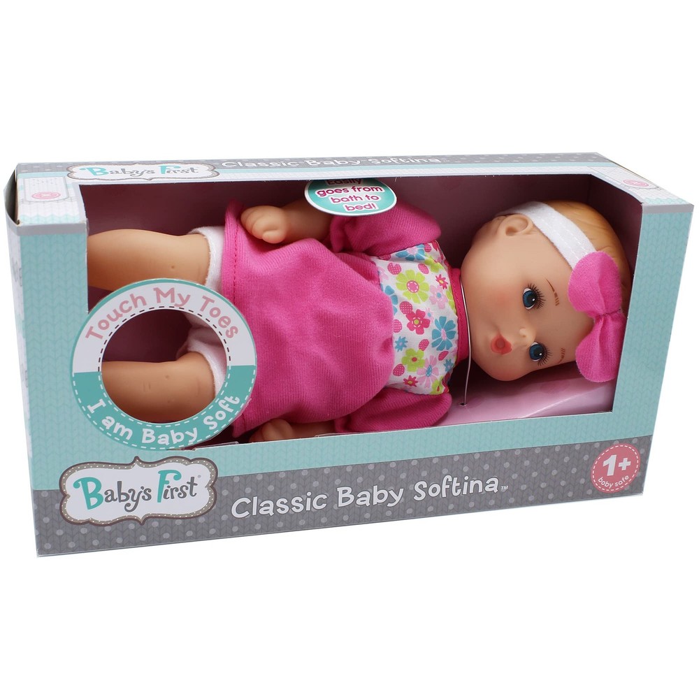 Baby Bathtime Doll Softina Pink Floral Jumper Headband Model 51140 Babys First