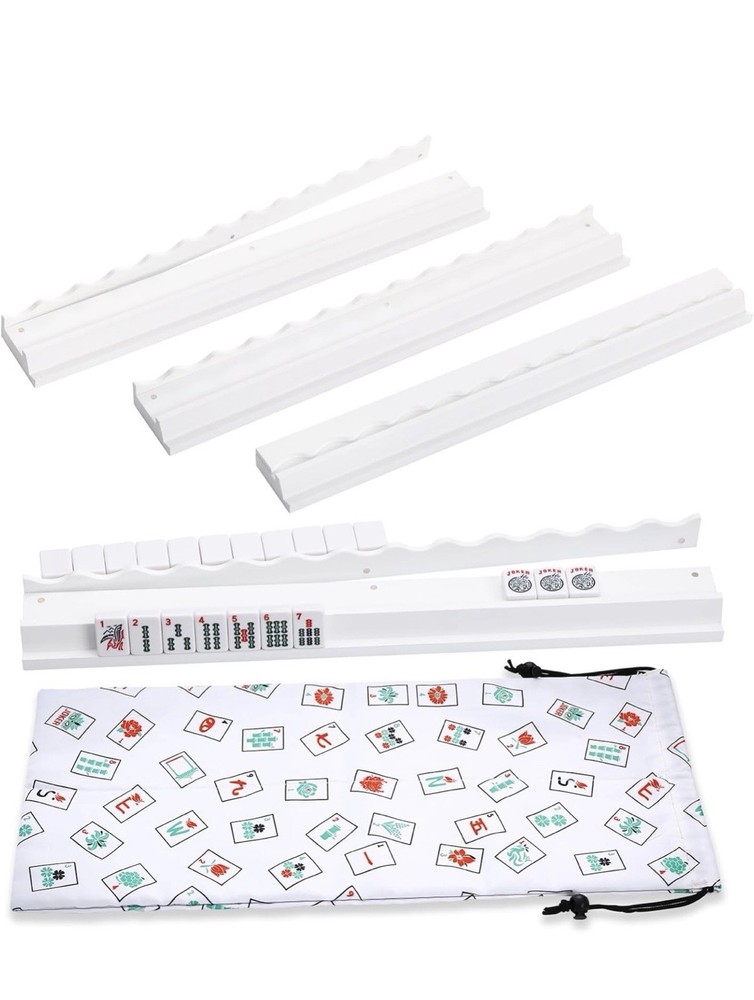 American Mahjong Wooden Racks w/ Pushers Set of 4 White 19.68” Tile Holders