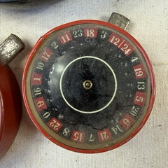 LOT 1940’s Vintage Pocket Roulette Red Tin Toy Mini Travel Antique Wheel Games