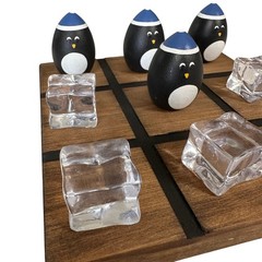 Penguin Ice Cube Tic Tac Toe Wooden Board Game Handmade Winter Coffee Table