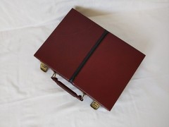 Vintage MR MAN Backgammon Board Game Leather Travel Case Box Brown Briefcase
