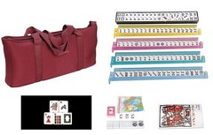 Hndtek American Mahjong Set – Red Burgundy Soft Bag – 166 White Engraved Tiles