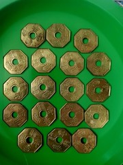 RARE! MET Mahjong (Luxury) 1940s Set of 18 Solid Brass Bettors Purse Coins/Chips