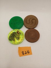 Vintage Brass & Plastic Pog Slammers, Lot Of 4, Yin Yang, Holographic,snake,skul