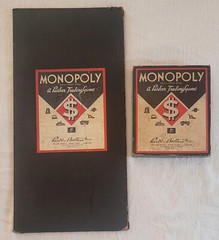 1937 Vintage Monopoly Black Box & Board with Metal Tokens Wood Houses & Hotels
