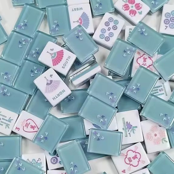 160Pcs American Mahjong Tiles 3-Layer Acrylic Blue Butterfly Pattern Set-