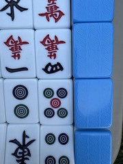 Mah Jong Tile Set Blue Plastic Tiles Game Strategy Tile Game 12+ Years 144 pcs