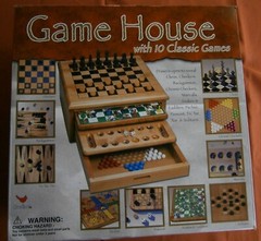 2002 Cardinal GAME HOUSE 10 Games WOOD Boards & Box Chess Checkers Pachisi Snake