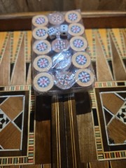 Vintage Mosaic Inlay Chess Backgammon Set Handcrafted Wood Marquetry Game Box