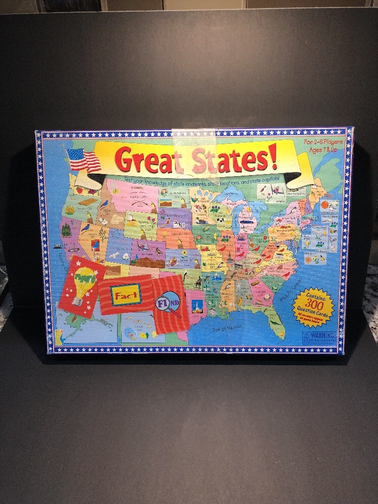GREAT STATES! UNITED STATES BOARD GAME 300 QUESTION CARDS FAMILY GAME AGE 7+