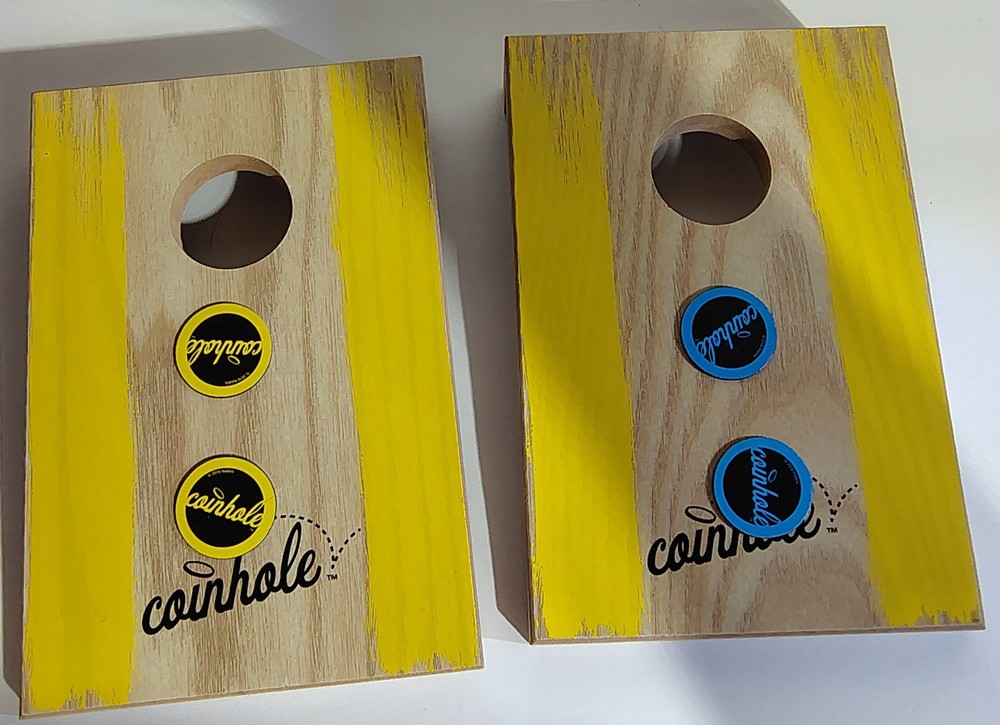 COINHOLE Tabletop Cornhole Game Complete with Coins/boards and carry case