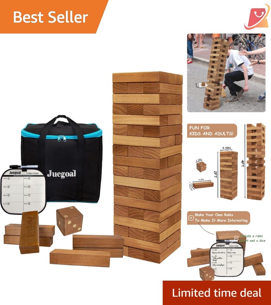 Giant Tumble Tower Blocks Wooden 54 Piece Game Set for Indoor Outdoor Fun