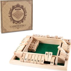 1-4 Players Shut The Box Dice Game,Classic 4 Sided Wooden Board Game with 10 …