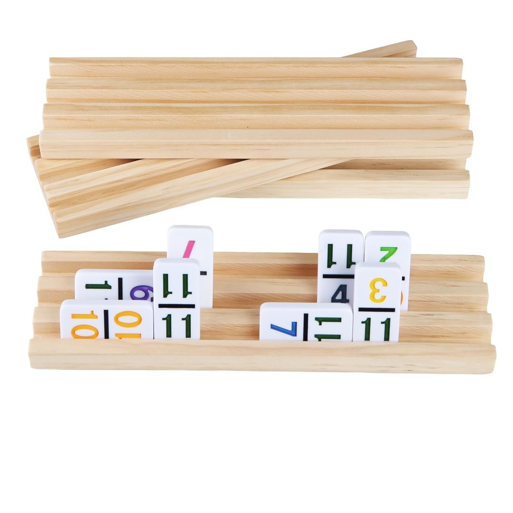 4pc Wooden Domino Trays, Mexican Train Domino Racks Set, Double 12 Tiles Domi…