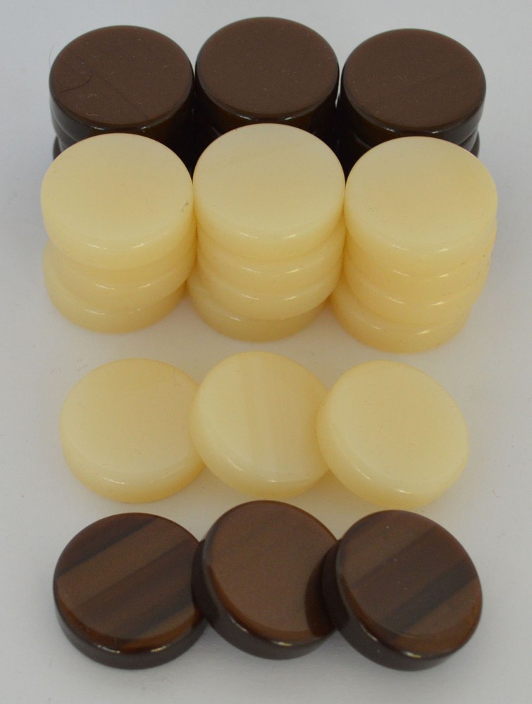 30 Small Acrylic Backgammon Checkers – Chips Brown & Ivory 1 inch – High Quality