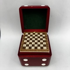 Vintage Cube Compact Portable Multi Game Set in Wooden Dice Box Japan Cards