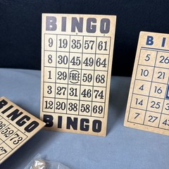 Rare Antique Bingo Set Complete with 50 Cards, Wooden Call Numbers New Unplayed