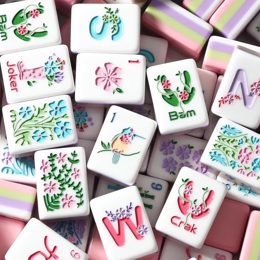 Floral Hand Painted American Mahjong Tile Set Pink Purple girly Pastel 160