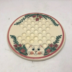 Vintage Ceramic Solitaire Marble Board Game Hand Painted Cat & Flowers Design