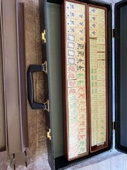 Vintage American MahJongg Set Embossed Wood Tiles And Faux Alligator Case