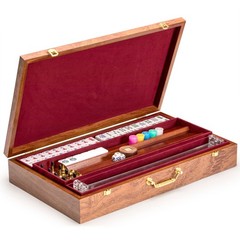 American Mahjong Set, “Golden Fortune” with Inlaid Wooden Case, Racks, Pushers