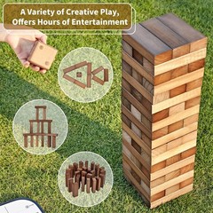 60 PCS Giant Tumble Tower Stack to 5Ft, Pine Wooden Stacking Timber Game with…
