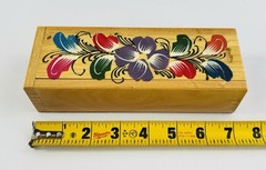 Vintage Hand Painted Wooden Dominoes Set Floral Mexican Folk Art Box 28 Pcs