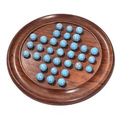 Solitaire Board in Wood with Glass Marbles Unique Game 9 inch