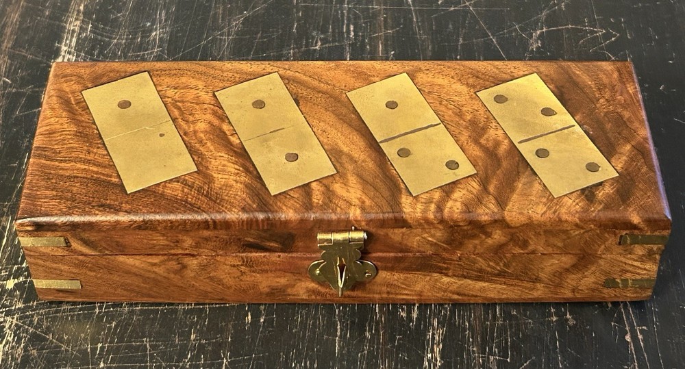 Walnut Wood & Brass Inlay Dominoes Set