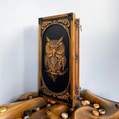 LUXURY Wooden BACKGAMMON Set Handcrafted Game New Board 48cm (19″), Carved, OWL