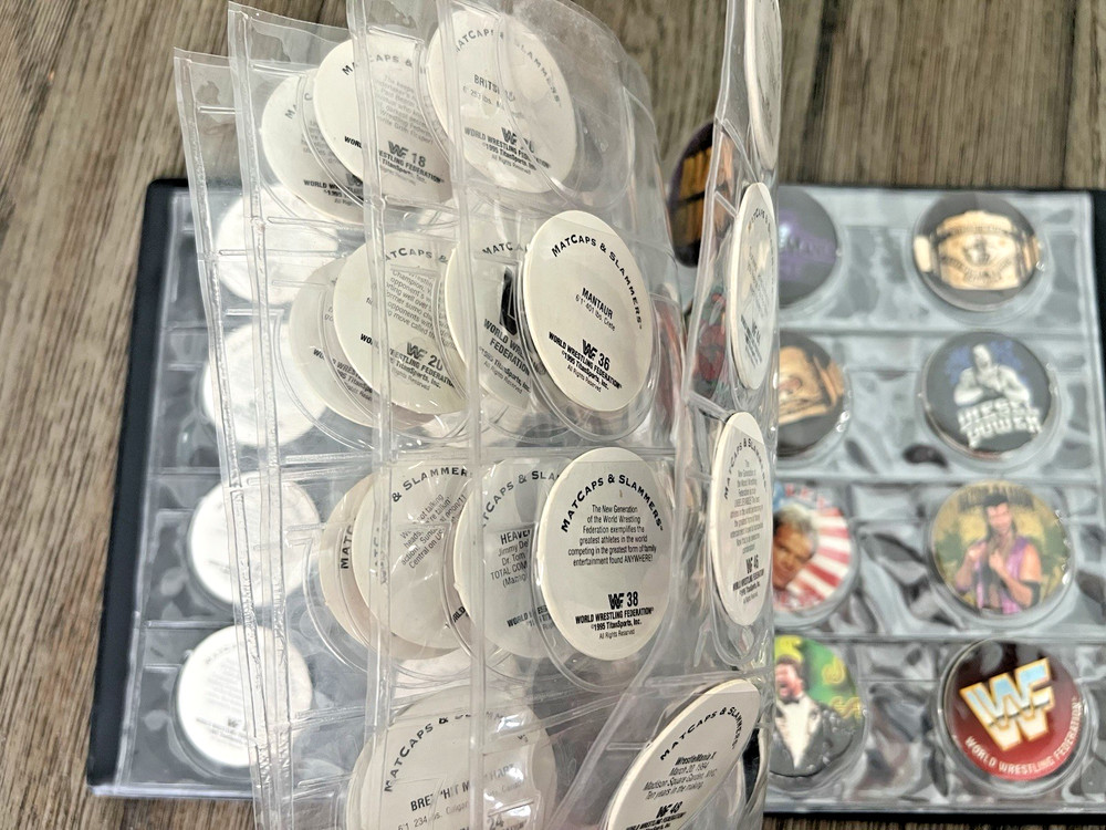 WWF Wrestling 53 Different MATCAPS & SLAMMERS POGS 1995 Titan Sports WWE in Book