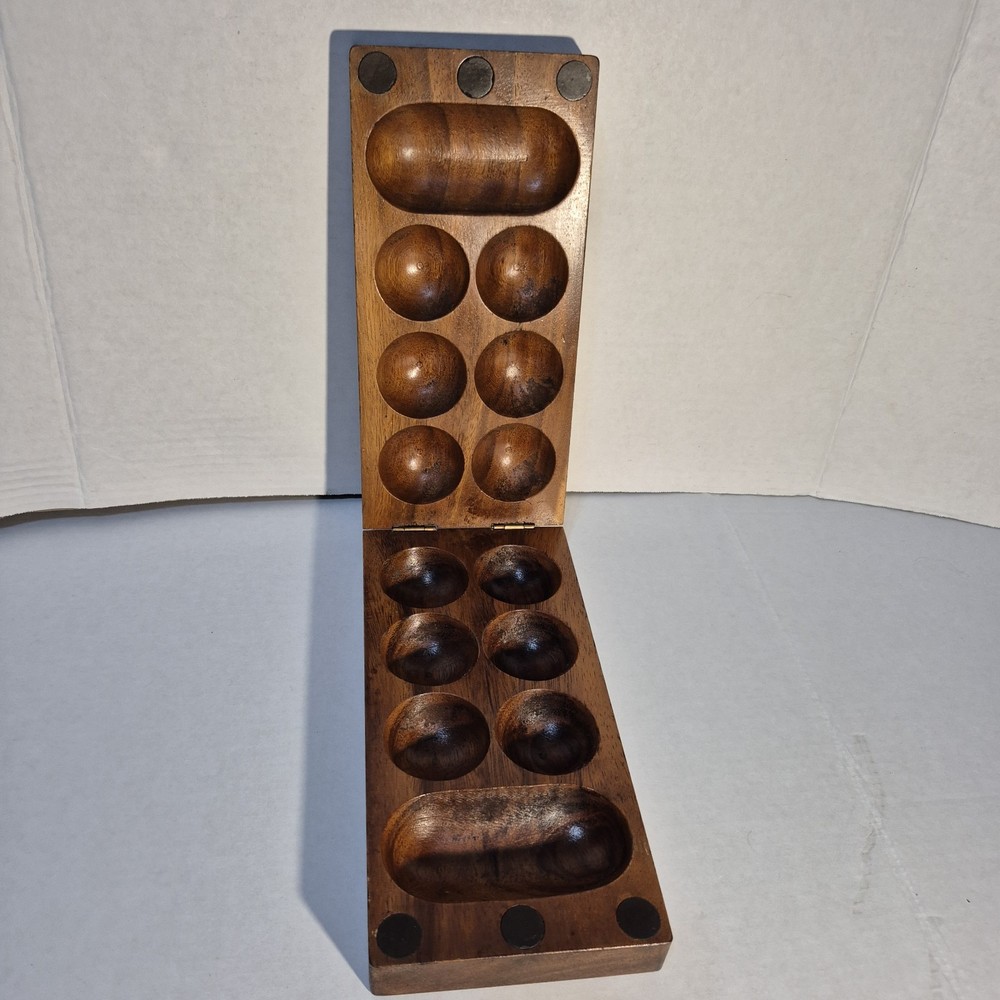 Vintage Folding Wooden Mancala Board Game Large 20″ Solid Wood Strategy Set