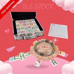 NEW Mexican Train Dominoes Set Double 15 Color Dots w Hub Trains Case