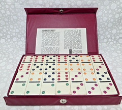 Vintage Dominoes Set Double Six | 28 White Tile | Vinyl Case | Multi Color Dots