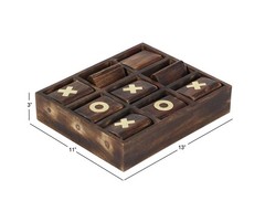 Deco 79 Mango Wood Tic Tac Toe Game Set Gold Inlay 11 X 13 X 3 Dark Brown 28555