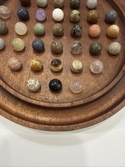 Vintage Wooden Solitaire Game with 37 Semi-Precious Stone Marbles