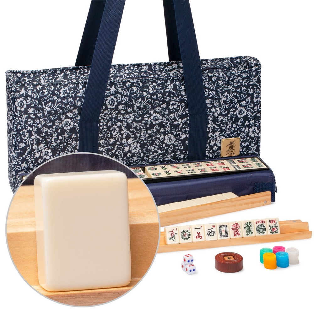American Mahjong Game Set, “Blue Calico” with Floral Blue Soft Case