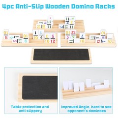 4pc Wooden Domino Trays, Mexican Train Domino Racks Set, Double 12 Tiles Domi…