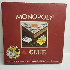 Monopoly & Clue Board Games Deluxe Vintage Ed. 2-in-1 Game Collection Wood Board