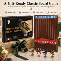 Jyquorp Horse Race Board Game Wooden Kentucky Derby Party Large, Walnut