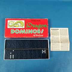 VTG Double Nine Dragon Wood Dominoes Halsam #920 Complete Set Box Manual