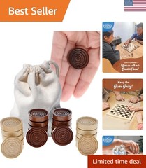 24 Wooden Checker Pieces 1.06 Inch – Stackable & Durable with Storage Bag